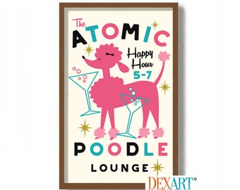 Kitsch Atomic Poodle Art Print for Home, Womans Bedroom Decor, Dog Lover Gift, Mid Century Modern Dog Wall Art, Toy Poodle