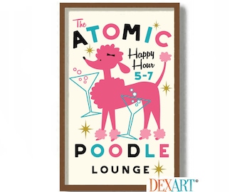 Pink Prints, Kitsch Atomic Poodle Wall Art Print for Home, Womans Bedroom Decor, Dog Lover Gift, Mid Century Modern Dog Wall Art, Toy Poodle