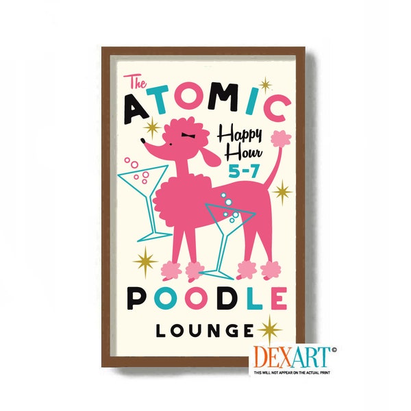 Kitsch Atomic Poodle Art Print for Home, Womans Bedroom Decor, Dog Lover Gift, Mid Century Modern Dog Wall Art, Toy Poodle