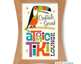 Tiki Bar Decor Sign Wall Art, Mid Century Modern Art Print, Atomic Art, Toucan Florida Decor, Palm Springs, Jungle Bamboo, Tropical Cocktail