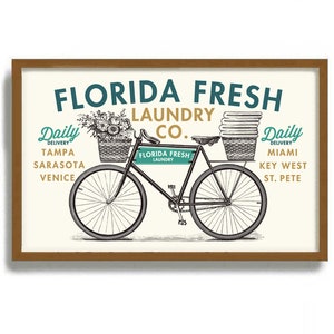 Laundry Room Sign Florida Art Print, Laundry Room Decor, Palm Tree, Washing Machine, Florida Style Wall Decor, Florida Decor Vintage Bicycle