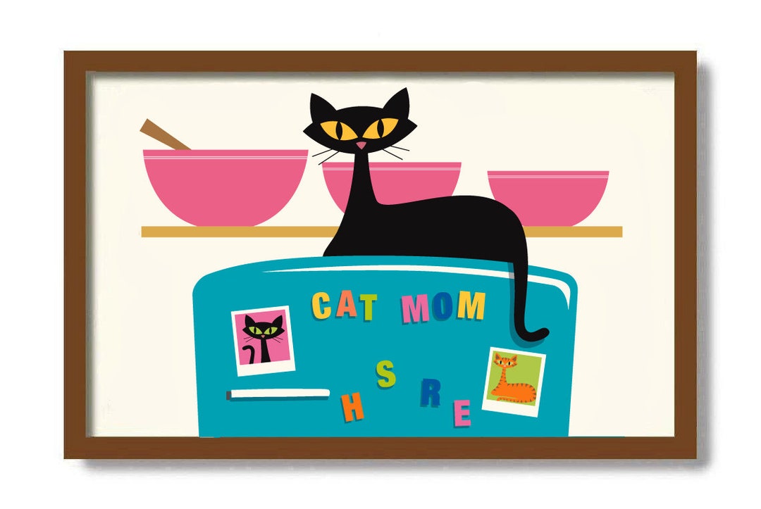 Mid Century Modern Kitchen Wall Art Print Cat Mom Gift Etsy