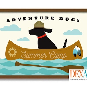 Dog Wall Art Print, Lake House, Canoe Decor, Adventure Dog Lover, Canoe Paddle, Black Labrador Retriever, Summer Camp, Kids Room