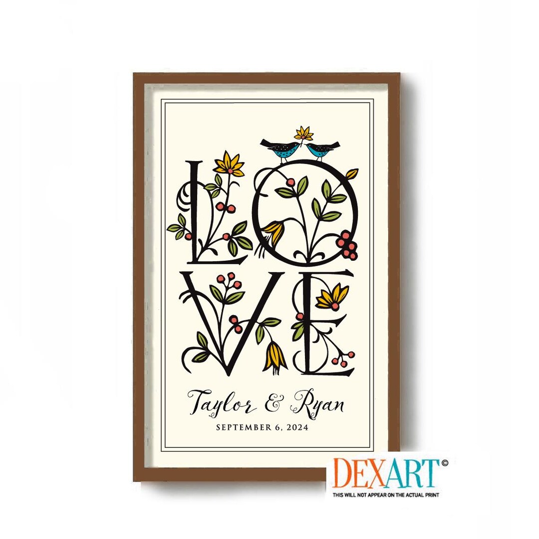 Personalized Wedding Tree Print, Love Birds Anniversary Gift - Etsy