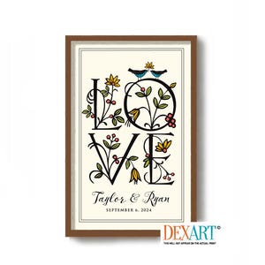 Personalized Wedding Tree Print, Love Birds Anniversary Gift