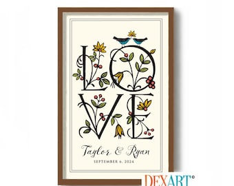 Personalized Wedding Tree Print, Love Birds Anniversary Gift