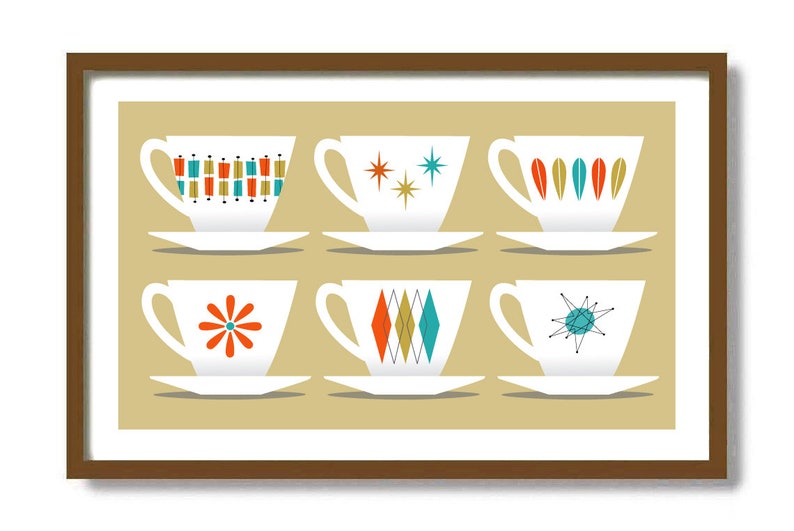 Mid Century Modern Kitchen Wall Art Print Coffee Cup Coffee Etsy