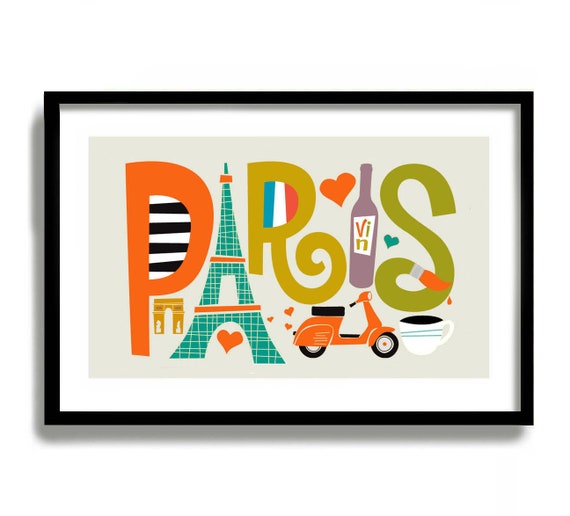 Mid Century Modern Wall Art Paris Print Eiffel Tower Paris Bedroom Decor Travel Poster Vespa Scooter French Decor Wine Bottle