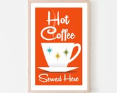 Mid Century Modern Kitchen Art, Retro Coffee Cup, Colorful Cooking, Kitchen Decor, Coffee Art, Scandinavian Design, Atomic Art