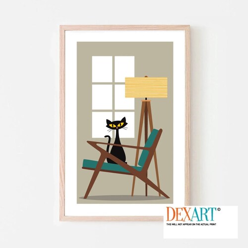 Mid Century Modern Coffee Table Cat Lover Gift Black Cat Art Etsy