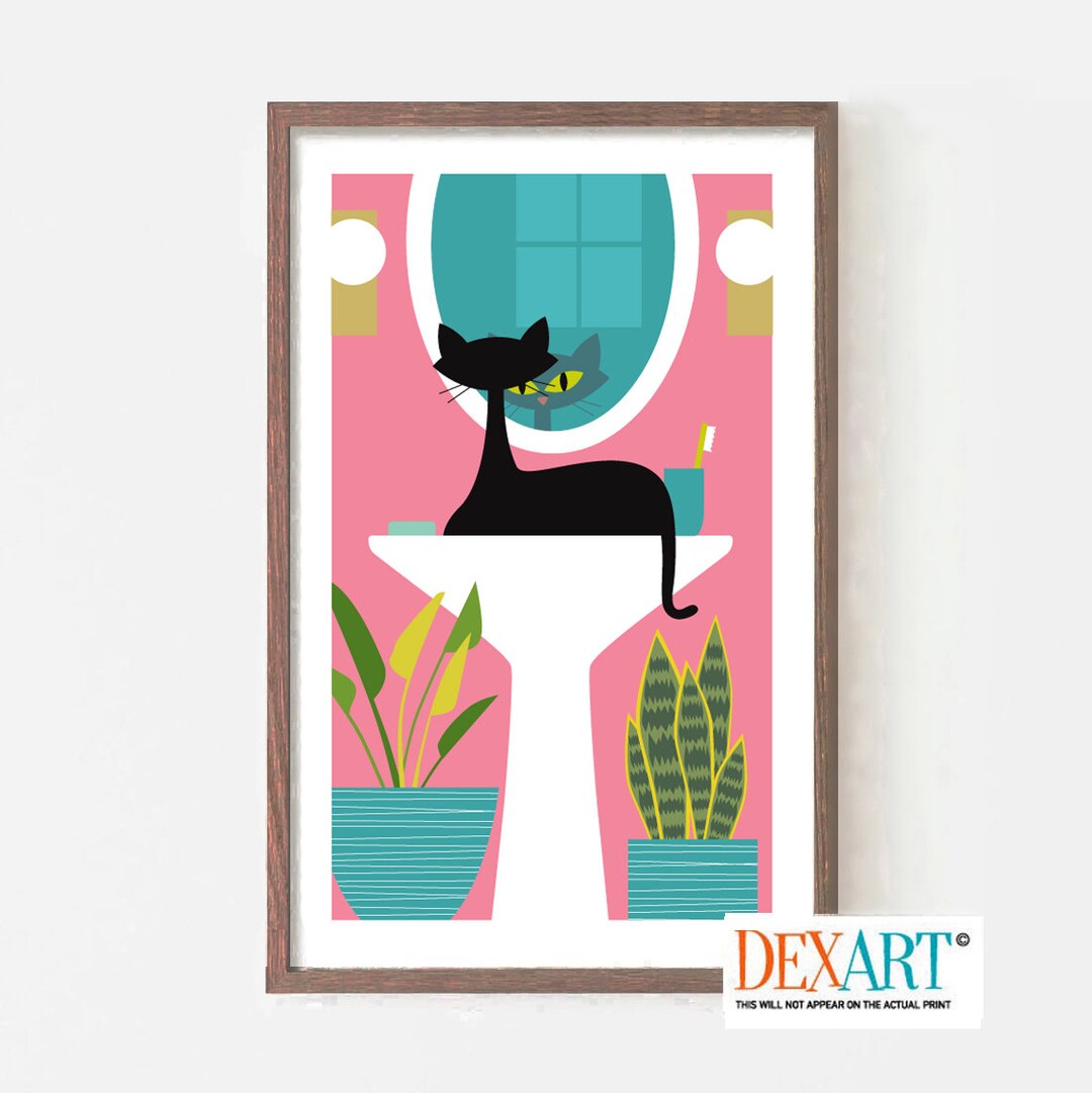 Cat Wall Art Print Bathroom Decor, Wash Your Hands, Black Cat, Laundry ...