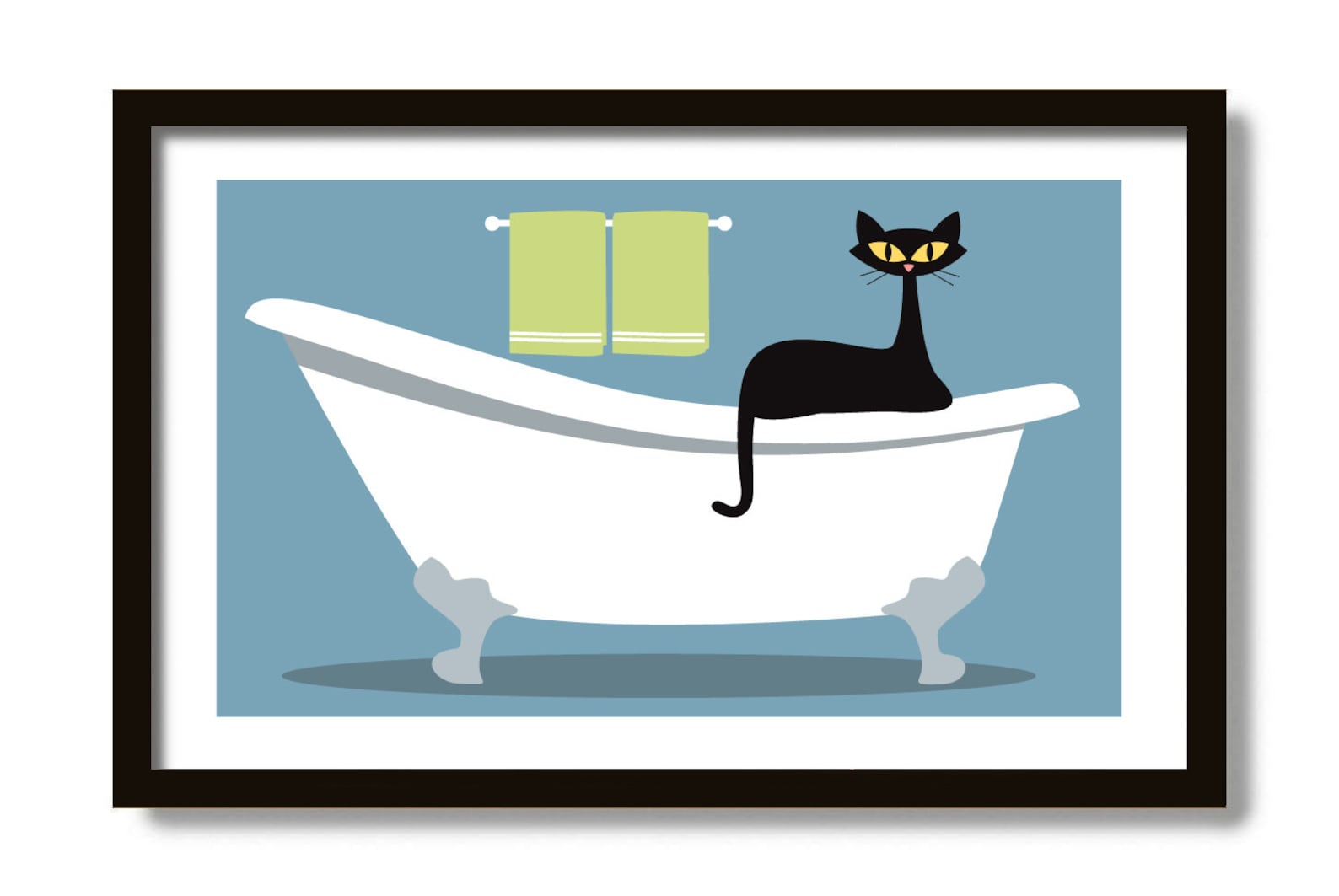 Cat Bathroom Decor Cat Art Print Mid Century Modern Art - Etsy