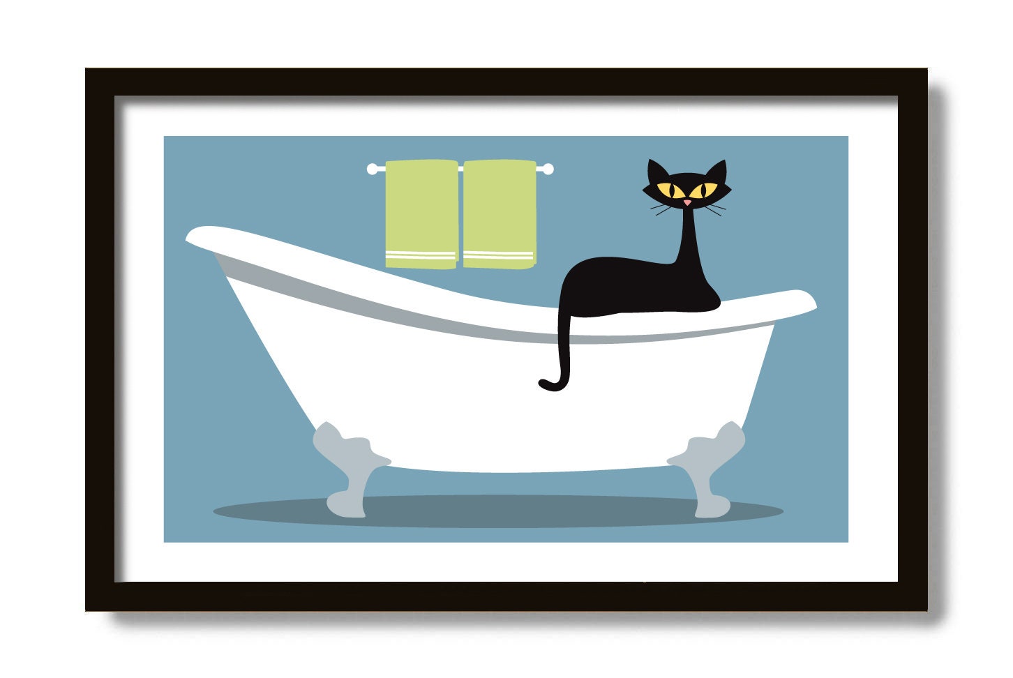 Cat Bathroom Decor Cat Art Print Mid Century Modern Art Etsy