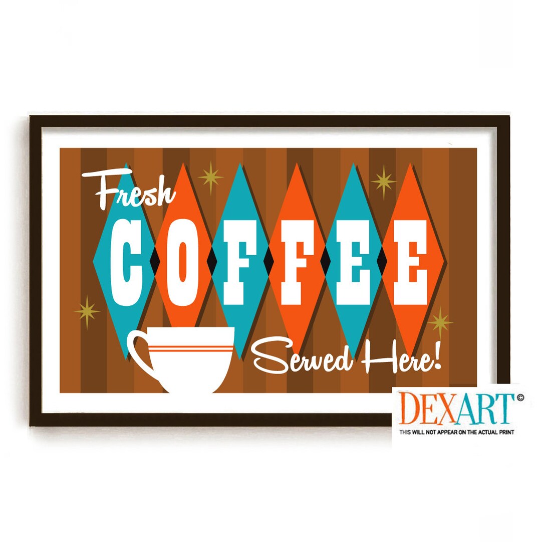Mid Century Modern Coffee Art Print for Kitchen, Wall Art, Atomic ...
