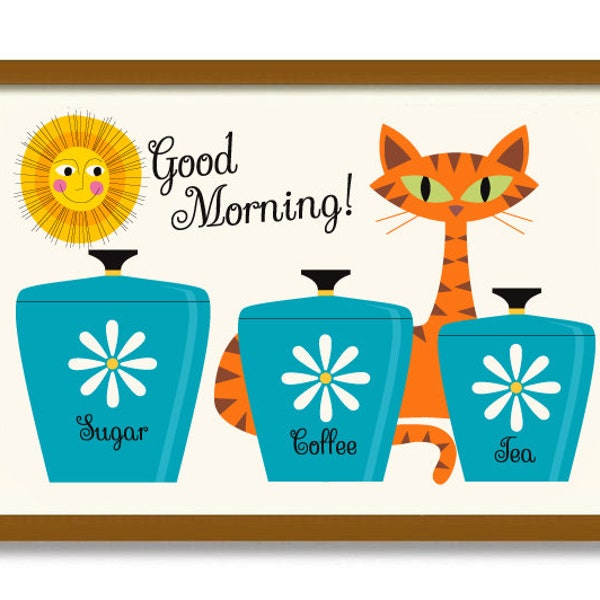 Orange set with cat and flower print
