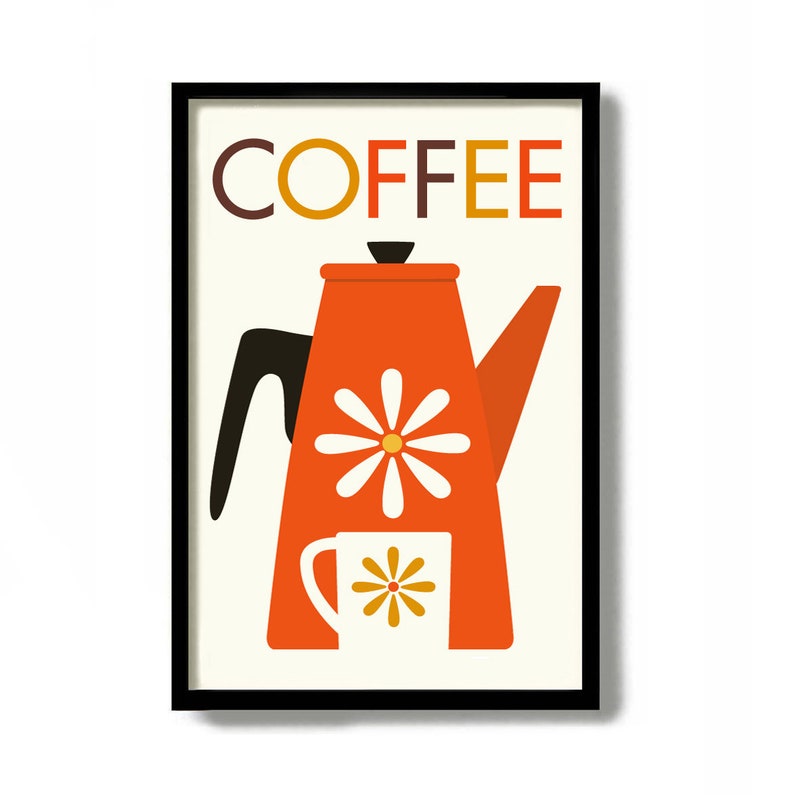 Mid Century Modern Kitchen Wall Decor Coffee Print Kitchen Etsy