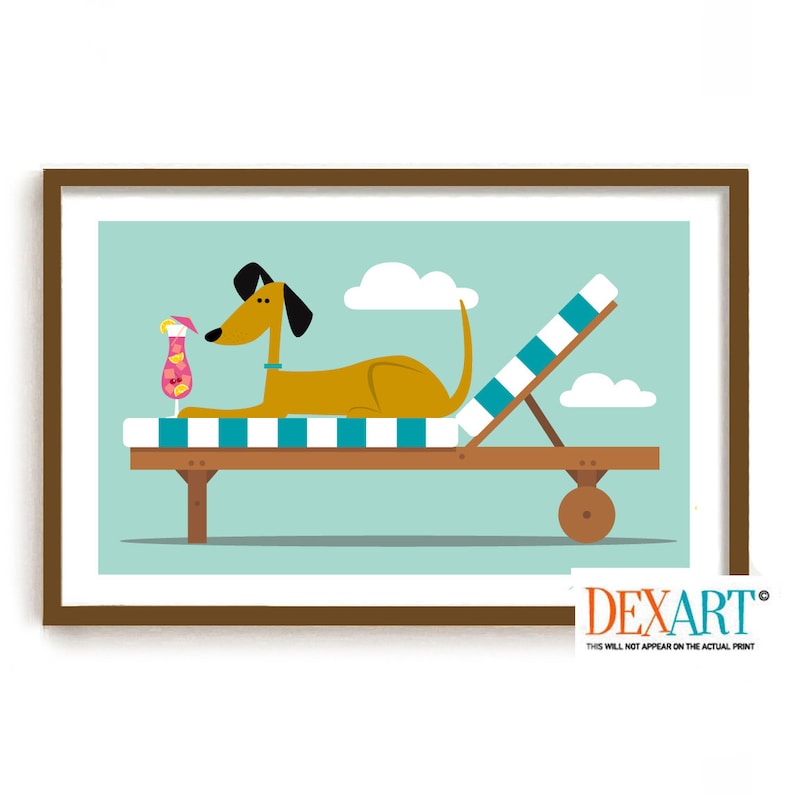 Dog Art Print, Mid Century Modern Wall Art, Dog Beach Chair, Retro Dog Lover Gift, Yellow Labrador, Dog Mom, Golden Retriever image 1