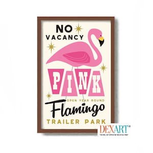 Mid Century Modern Pink Flamingo Wall Art, Flamingo Decor, RV Camper, Trailer Park, Palm Springs Poster, Florida Decor image 1