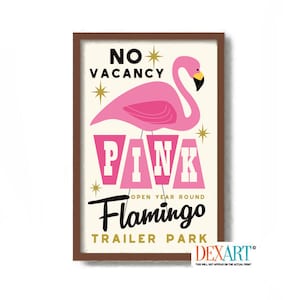 Mid Century Modern Pink Flamingo Wall Art, Flamingo Decor, RV Camper, Trailer Park, Palm Springs Poster, Florida Decor