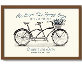 25th Wedding Anniversary Gift, Personalized Silver Anniversary Gift for Parents, Tandem Bicycle Art Print, Mindfulness Gift, Couples Gift