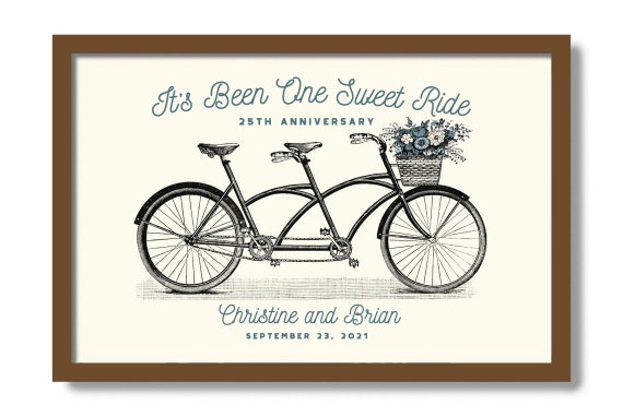 25th Wedding Anniversary Gift, Personalized Silver Anniversary Gift for Parents, Tandem Bicycle Art Print, Mindfulness Gift, Couples Gift