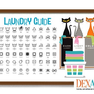 Laundry Guide Care Symbols, Atomic Cat Mid Century Modern Art Print, Laundry Room Decor Cat Wall Art, Cat Mom, Laundry Sign, Washing Machine