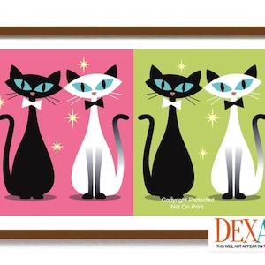 Mid Century Modern Art, Cat Art Print, Family of Cats,  Cat Lover Gift, Retro Black Cat, Cat Mom, Tabby Cat, Tuxedo Cat, Siamese Cat