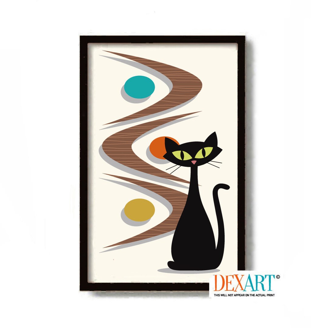 Mid Century Modern Cat Wall Art Print, Cat Art Decor, Retro Wall Art