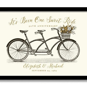 50th Wedding Anniversary Gifts, Tandem Bicycle, Lovebirds Art Print, Golden Wedding Anniversary, Mindfulness Gift, 50 Year Anniversary Gift