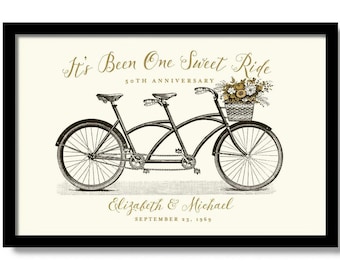 50th Anniversary Tandem Bicycle Art Print, Golden Wedding Gift