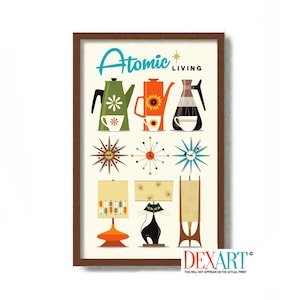 Mid Century Modern Wall Art Print, Atomic Art Decor, Modern Table Lamp, Coffee Pots, Palm Springs House, Contemporary Home