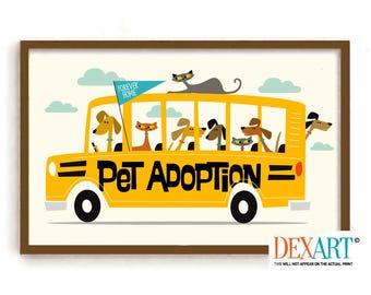 Hippie Bus Dog Art Print, Black Lab, Woodstock Retro Camper - Etsy
