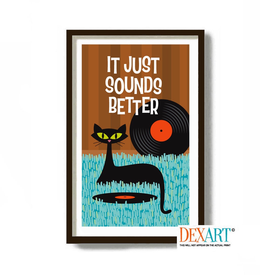 Cat Wall Art Print, Rock Music Poster, Mid Century Modern Print, Vinyl
