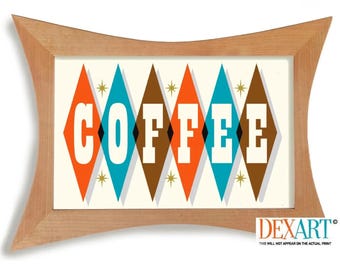 Atomic Coffee Sign, Mid Century Modern Wall Art Print for Kitchen, Coffee Cup, Coffee Bar Sign, Retro Kitchen Decor, Coffee Art, Diner Sign
