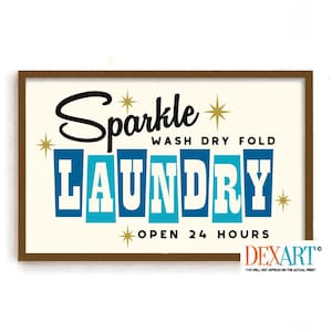 Mid Century Modern Laundry Room Decor Art Print, Atomic Art, Sparkle Wall Art, Laundry Sign, Washing Machine, Wash Dry Fold