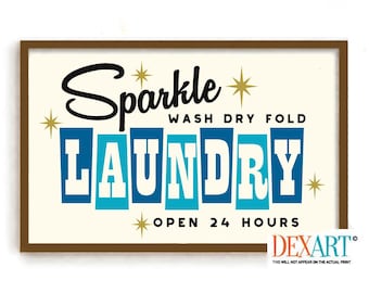 Mid Century Modern Laundry Room Decor Art Print, Atomic Art, Sparkle Wall Art, Laundry Sign, Washing Machine, Wash Dry Fold