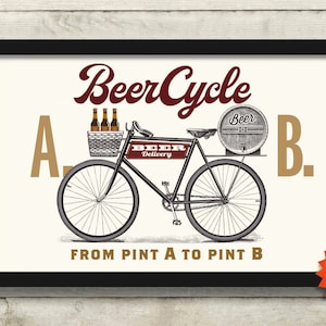 Beer Gifts for Men, Bicycle Wall Art, Beer Lover Gift for Him, Unique Bartender and Bicycle Art Print Sign Gift Idea, Craft Beer