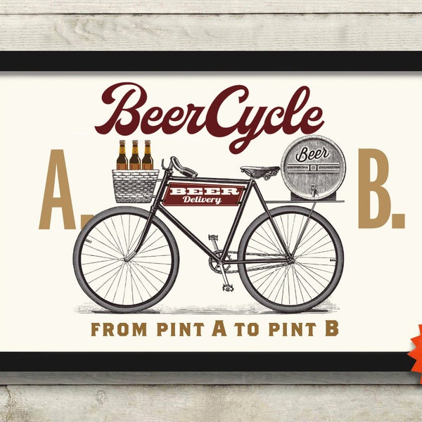 Beer Gifts for Men, Bicycle Wall Art, Beer Lover Gift for Him, Unique Bartender and Bicycle Art Print Sign Gift Idea, Craft Beer