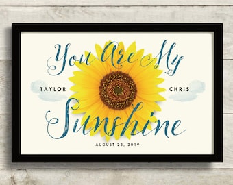 Unique Engagement Gift - You Are My Sunshine Wall Art - Wedding Gift - Sunflower Wedding Decor - Gift for Couples - Bridal Shower