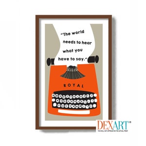 Mid Century Modern Wall Art, Typewriter Art Print, Writer Gifts, Novelist, Author Gift, Antique Typewriter, Office Decor