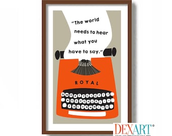Gifts for Writers, Typewriter Art Print, Mid Century Modern Wall Art, Novelist, Author Gift, Antique Typewriter, Office Decor