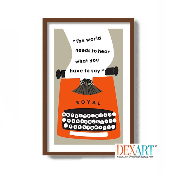 Gifts for Writers, Typewriter Art Print, Mid Century Modern Wall Art, Novelist, Author Gift, Antique Typewriter, Office Decor