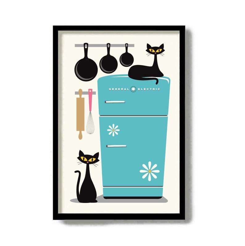 Mid Century Modern Wall Art Retro Kitchen Art Print Black Etsy