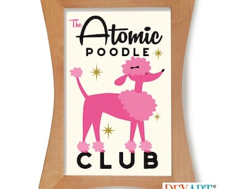 Pink Poodle Wall Art Print, 50s Atomic  Decor, Womans Bedroom Decor, Dog Lover Gift, Mid Century Modern Wall Art, Toy Poodle, Funny Dog Art