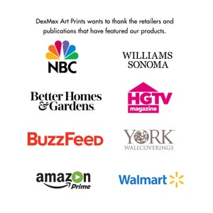 May include: A collage of logos from various retailers and publications, including NBC, Williams Sonoma, Better Homes & Gardens, HGTV, BuzzFeed, York Wallcoverings, Amazon Prime, and Walmart.