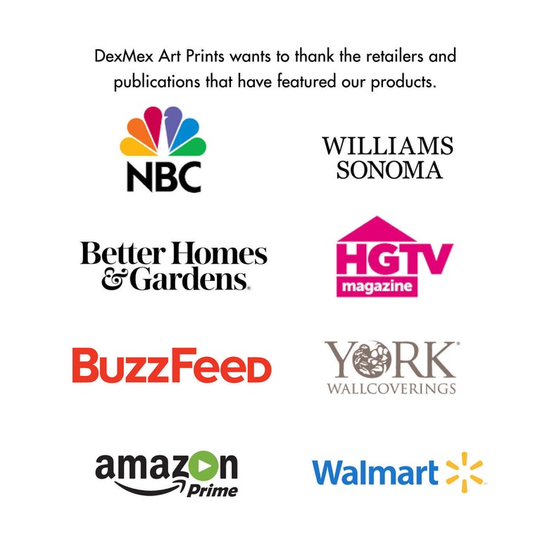 May include: A collage of logos from various retailers and publications, including NBC, Williams Sonoma, Better Homes & Gardens, HGTV, BuzzFeed, York Wallcoverings, Amazon Prime, and Walmart.