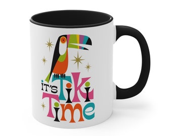 Tiki Mug, Toucan Coffee Mug, 11oz Cup, Tropical Florida Mug, Tiki Bar Gift, Tiki Dad, Palm Springs