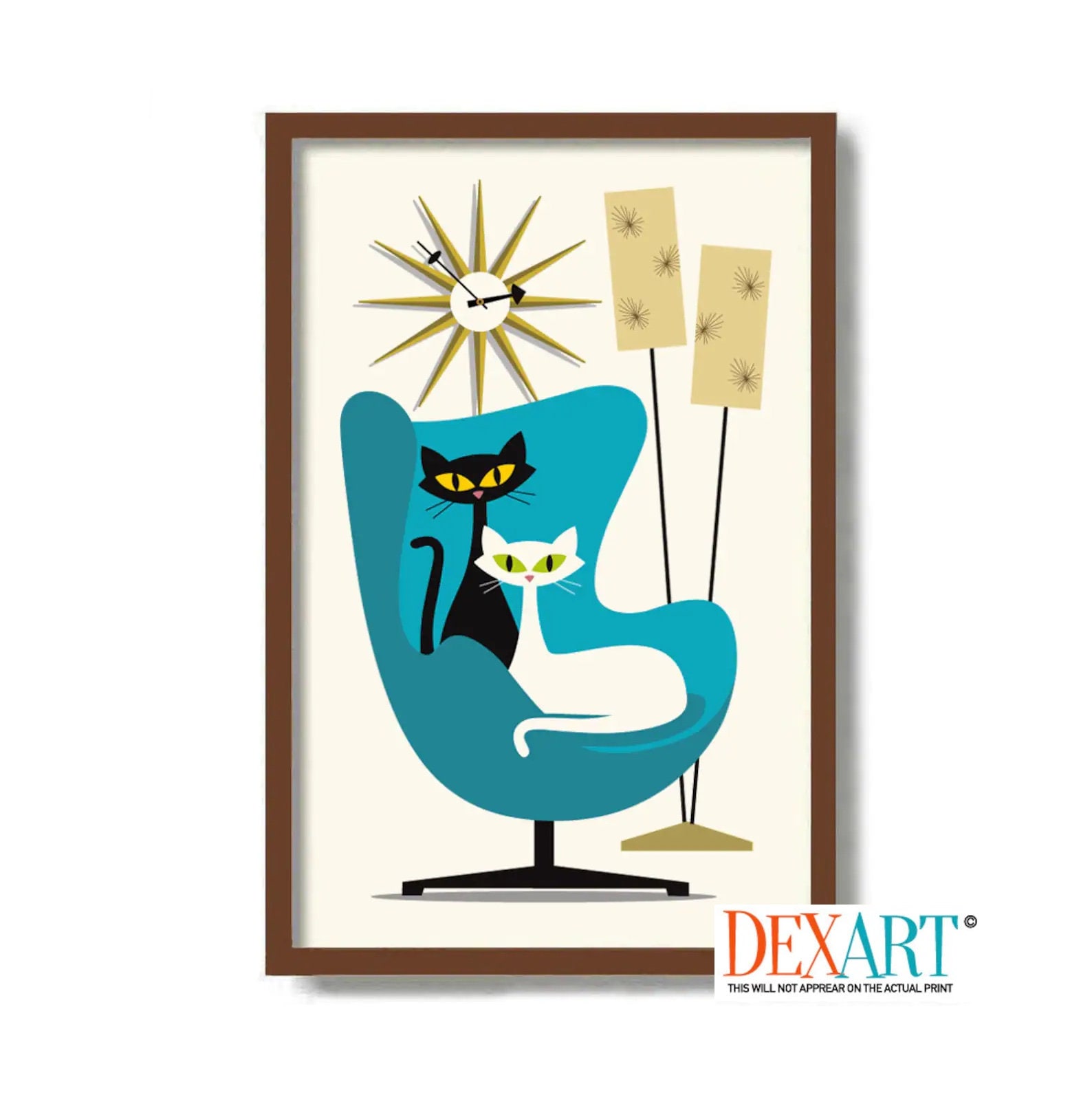 Atomic Cat Art Print, Mid Century Modern Wall Art, Cat Lover Gift