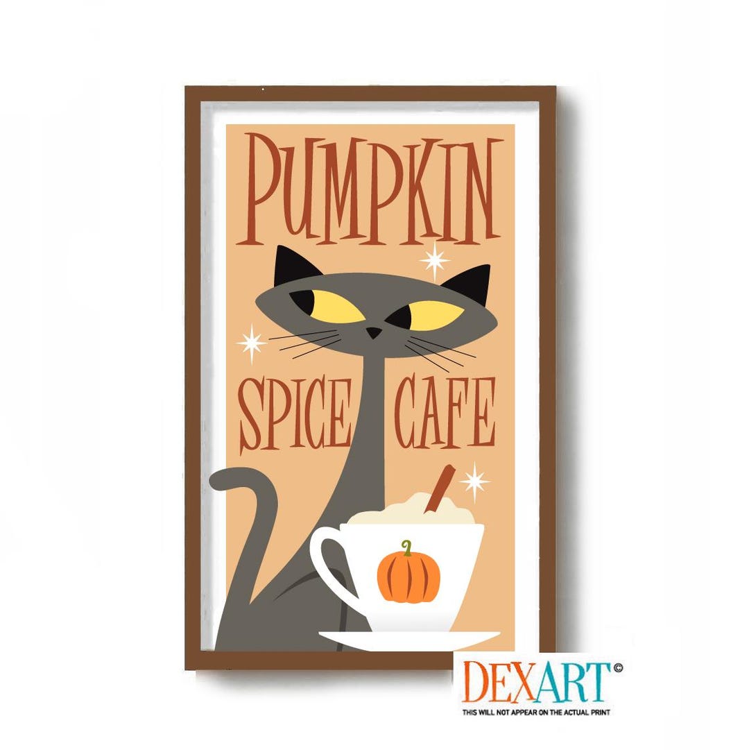 Pumpkin Spice Cat Art Print, Gray Tabby Cat Lover Gift, Pumpkin Jack O ...