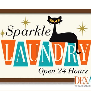 Atomic Cat Laundry Room Print, Mid Century Modern Art (11x17)
